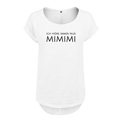 OwnDesigner Ich höre Immer nur mimimi Design Damenshirt NEU Bedruckt mit Print und Motiv lässig für Frauen Longtop 100% Baumwolle XS Weis (B36-440-XS-Weiß) von OwnDesigner