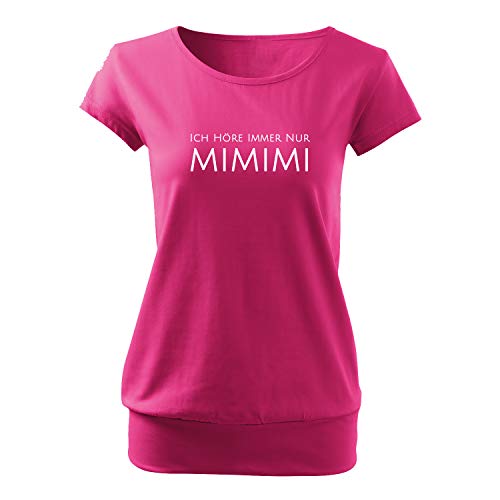 OwnDesigner Ich höre Immer nur mimimi Damen Shirt mit Spruch lässig mit Motiv Bedruckt modisches Ladies Top-Sommer (City-440-2XL-Pink) von OwnDesigner