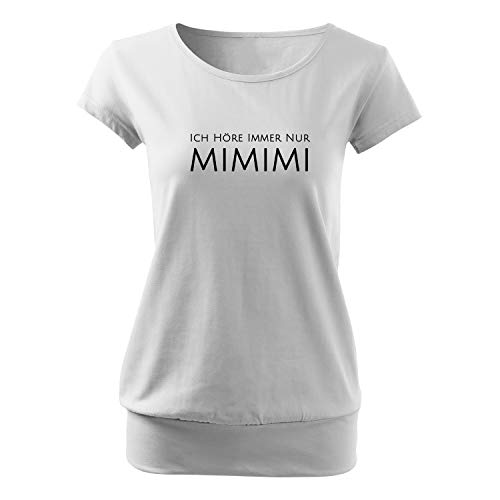 OwnDesigner Ich höre Immer nur mimimi Damen Shirt mit Spruch lässig mit Motiv Bedruckt modisches Ladies Top-Sommer (City-440-2XL-Weiß) von OwnDesigner
