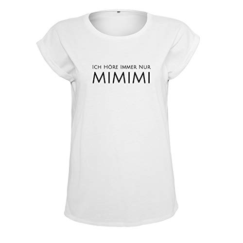OwnDesigner Ich höre Immer nur mimimi Damen Tshirt & Frauen T Shirt mit leichtem Ausschnitt für Top Style (B21-440-L-Weiß) von OwnDesigner