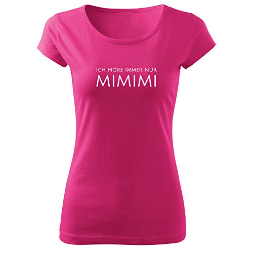 OwnDesigner Ich höre Immer nur mimimi Damen Tshirt & Frauen T Shirt mit leichtem Ausschnitt für Top-Style (Pure-440-L-Pink) von OwnDesigner