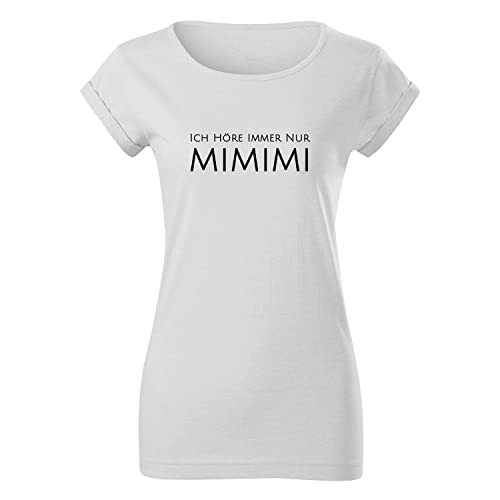 OwnDesigner Ich höre Immer nur mimimi Damen Tshirt & Frauen T Shirt mit leichtem Ausschnitt für Top-Style (Pure-440-L-Weiß) von OwnDesigner