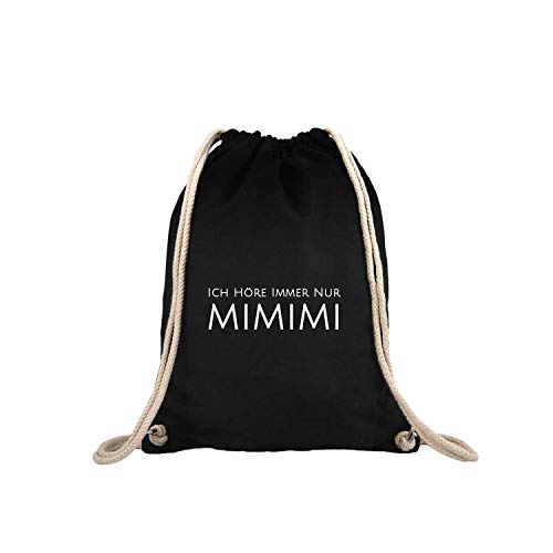 OwnDesigner Ich höre immer nur mimimi Turnbeutel mit Aufdruck Motiv Gym Bag Hipster Unisex Damen und Herren Kordeltasche (Jute 440 Schwarz) von OwnDesigner