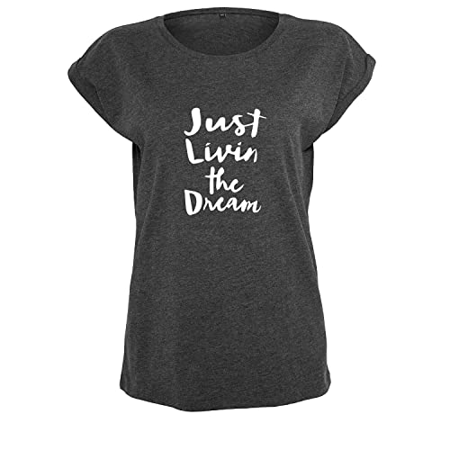 OwnDesigner Just Livin The Dream Frauen T Shirt mit Spruch handgefärtigt Oversize-Shirt Rundhals Mädchen kurzärmlig (B21-371-M-Dg) von OwnDesigner