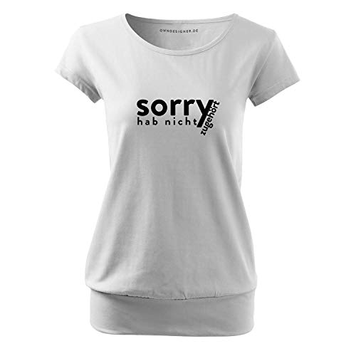 OwnDesigner Sorry hab Nicht zugehört Damen Tshirt & Frauen T Shirt mit leichtem Ausschnitt für Top-Style (City-403-L-Weiß) von OwnDesigner