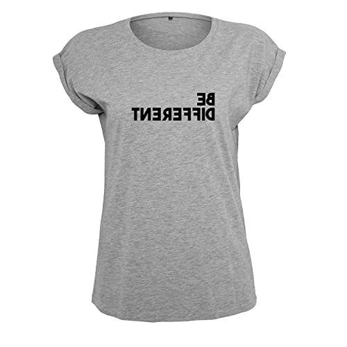 Be Different Damen Long Back Shaped Tshirt lässiges Shirt mit Print Sommer Top (B21-370-L-Grau) von OwnDesigner