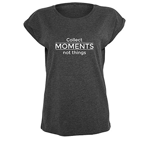 OwnDesigner handgefärtigt Oversized Rundhals Shirt Collect Moments not Things Casual Frauen Bluse kurzärmlig (350-B21-DGrau-M) von OwnDesigner