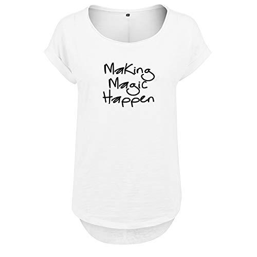 Making Magic Happen Frauen T Shirt mit Spruch handgefärtigt Oversize NEU Shirt Rundhals Mädchen kurzärmlig M Weis (B36-339-M-Weiß) von OwnDesigner