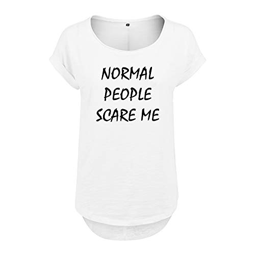 Normal People Scare me Design Frauen T Shirt mit Spruch handgefärtigt Oversize NEU Shirt Rundhals Mädchen kurzärmlig M Weis (B36-94-M-Weiß) von OwnDesigner