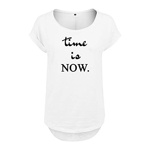 Time is Now Design Frauen T Shirt mit Spruch handgefärtigt Oversize NEU Shirt Rundhals Mädchen kurzärmlig M Weis (B36-349-M-Weiß) von OwnDesigner