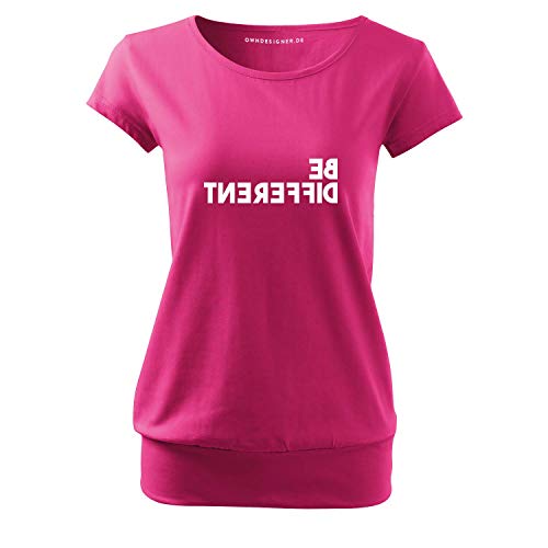 OwnDesigner Be Different Frauen T Shirt mit Spruch handgefärtigt Oversize-Shirt Rundhals Mädchen kurzärmlig (City-370-M-Pink) von OwnDesigner