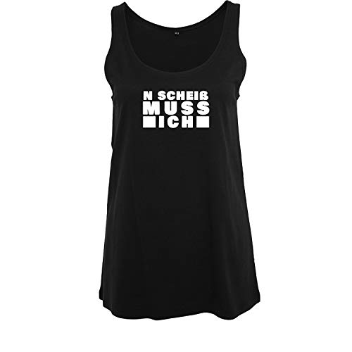 OwnDesigner n` scheiß muss ich Damen Sommer Rundhals Top taillierter Tank mit Spruch (B19-462-M-Schwarz) von OwnDesigner