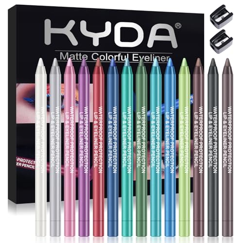 KYDA 14 Farben Lidschatten Eyeliner Stift Set, Metallic Eyeliner Gel Stift für Frauen Eye Liner Professionelles Augen Makeup Set Bunter Eyeliner von Ownest