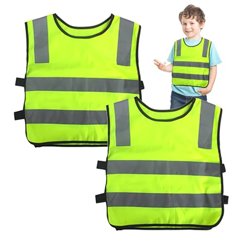 Ownkim 2 Stück Warnweste Kinder Auto Sicherheitswesten Gelb Reflektorweste,Hochsichtbare Weste für optimale Sichtbarkeit,Leichte, atmungsaktive Warnweste für mehr Sicherheit auf dem Schulweg von Ownkim