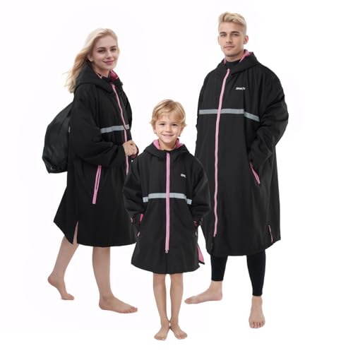 Owntop Wasserdichter Wickelmantel Für Erwachsene, Winddicht Übergroßer Changing Robe Wechselrobe Mit Plüschgefüttert Für Strand Surfen Schwimmen Gassigehen - Rosa Schwarz L von Owntop