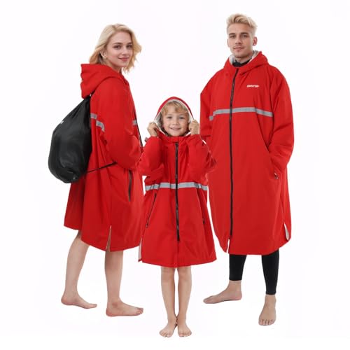 Owntop Wasserdichter Wickelmantel Für Kinder, Winddicht Übergroßer Changing Robe Wechselrobe Mit Plüschgefüttert Für Strand Surfen Schwimmen Gassigehen - Rot 4-9 Jahre von Owntop