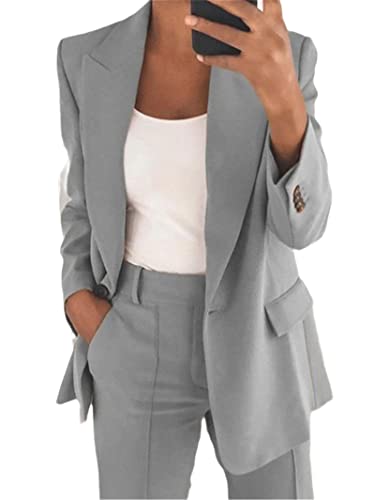 Damen Blazer Mode Slim Cardigan Temperament Anzug Jacke Open Front Einkerbter Blazer, grau, 44 von Ownwfeat