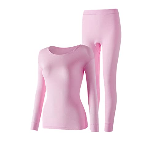 Ownwfeat Damen Thermounterwäsche Lang Set Frau 2 Stück Winterkleidung Warme Pijamas Frauen Thermokleidung, Damen Pink, XL von Ownwfeat