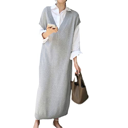 Ownwfeat Casual Winter Oversize Gerade Ärmelloses Pulloverkleid für Frauen Dickes Strickkleid Langes Kleid, 1, Medium von Ownwfeat