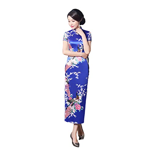 Ownwfeat Chinesisches Nationalkleid mit Cheongsam-Blumenmuster, Vintage-Seidenkleid, königsblau, Medium von Ownwfeat