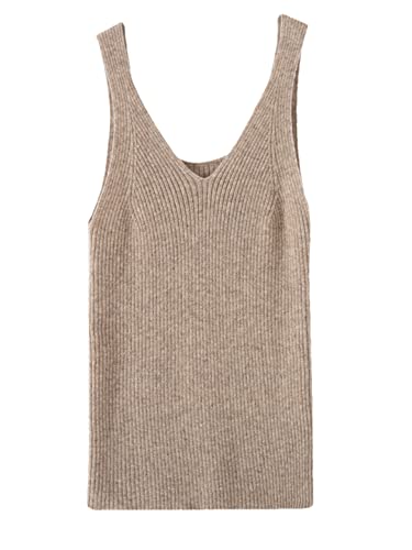 Ownwfeat Damen Gerippte Tanks Wolle Kaschmir Elastisches Tank Top V-Ausschnitt Strick Camis, taupe, Large von Ownwfeat