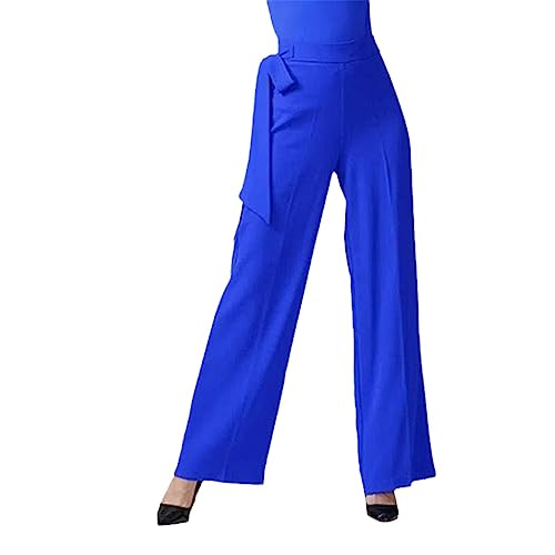 Ownwfeat Damen-Hose Mit Hoher Taille, Weites Bein, Ballsaal-Tanz-Freizeithose Blue M von Ownwfeat