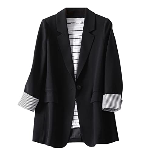 Ownwfeat Damen Langarm Casual Blazer Business Plaid Anzüge Frauen Arbeit Büro Blazer, Schwarz , 48 von Ownwfeat