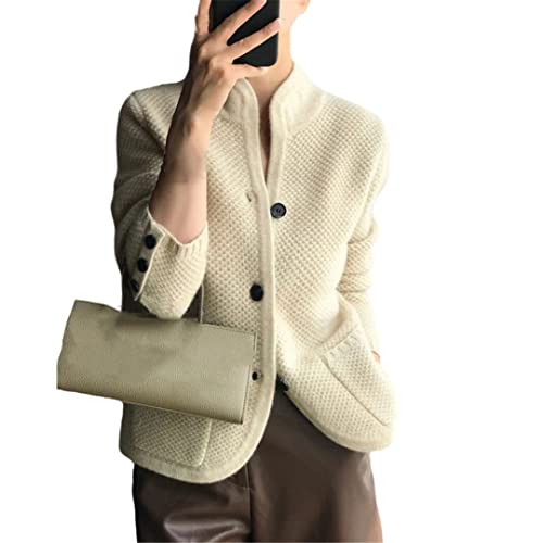 Ownwfeat Damen Lose V-Ausschnitt Strickjacke Wolle Pullover Top Kaschmir Cardigan, beige, L von Ownwfeat