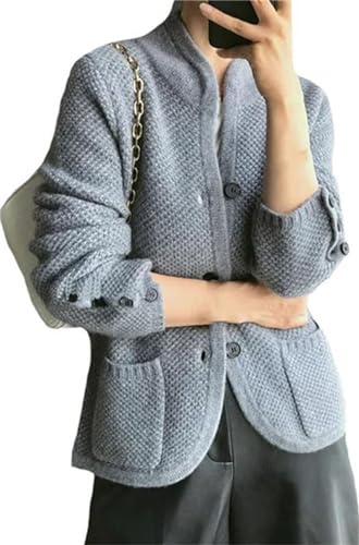 Ownwfeat Damen Lose V-Ausschnitt Strickjacke Wolle Pullover Top Kaschmir Cardigan, grau, L von Ownwfeat