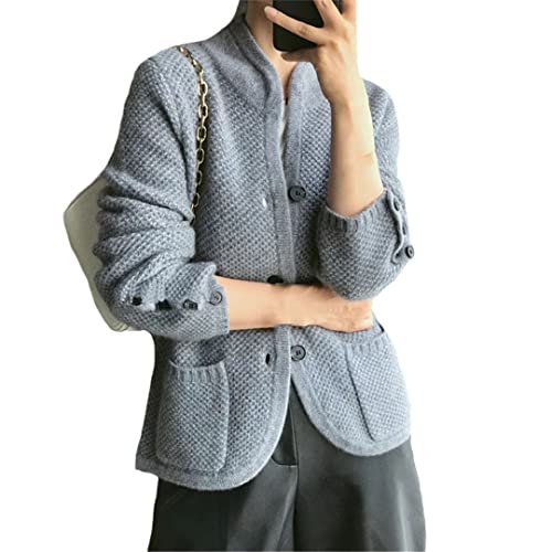 Ownwfeat Damen Lose V-Ausschnitt Strickjacke Wolle Pullover Top Kaschmir Cardigan, grau, L von Ownwfeat