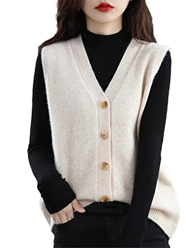 Ownwfeat Damen-Strickweste Aus Wolle Mit V-Ausschnitt Und Knöpfen, Ärmellos von Ownwfeat