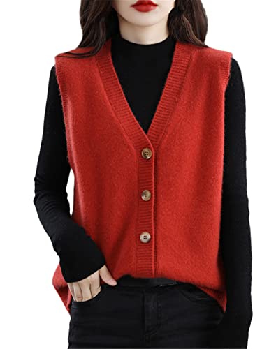 Ownwfeat Damen-Strickweste Aus Wolle Mit V-Ausschnitt Und Knöpfen, Ärmellos von Ownwfeat