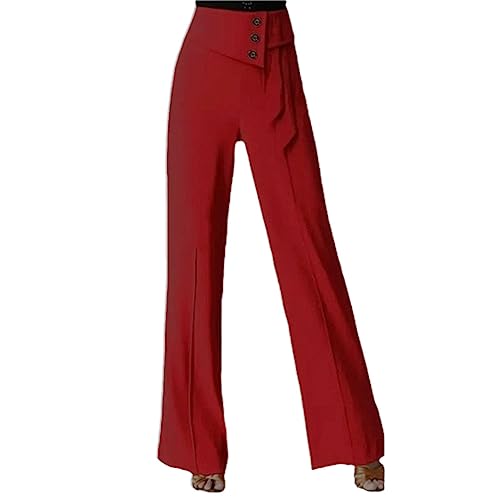 Ownwfeat Damen-Tanzhose, Weites Bein, Trainingshose, Hohe Taille, Tanzhose Wine red M von Ownwfeat