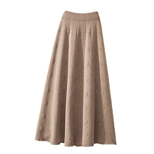 Ownwfeat Gestrickter Rüschenrock Langer A-Linie Rock Damen Elastisch Hohe Taille Wolle Warm Midi Faltenrock, khaki, 44 von Ownwfeat