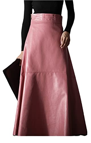 Ownwfeat Herbst hohe Taille langer PU-Lederrock Retro Damen Slim Fit Leder A-Linie Fischschwanzröcke, rose, 36 von Ownwfeat