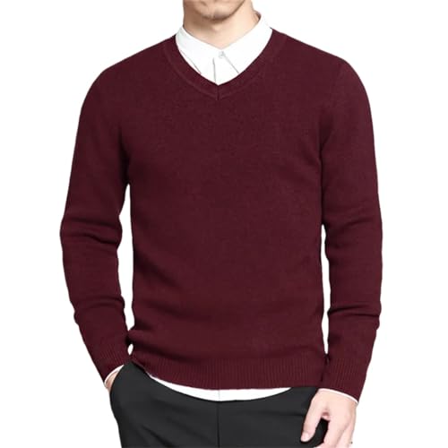 Ownwfeat Herren-Pullover, Strickpullover, V-Ausschnitt, Pullover, weinrot, X-Large von Ownwfeat