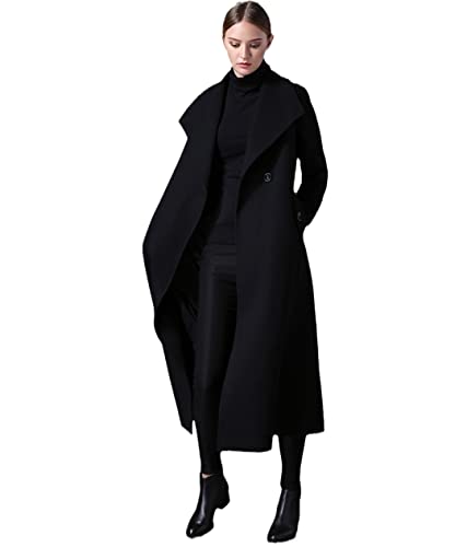 Ownwfeat Wintermantel Damen Wollmantel Revers mittellanges Oberteil, Schwarz , 42 von Ownwfeat