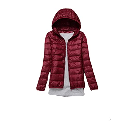 Winter Daunenjacke Damen Kurze Jacken Ultraleicht Kapuze Warm Slim Weiß Entendaunenmantel Parka, Weinrot mit Kapuze., 38 von Ownwfeat