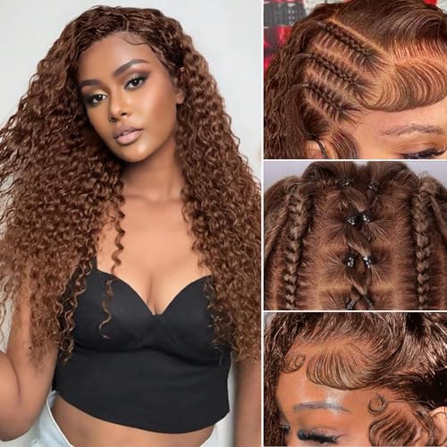 13x4 Lace Front Wig Human Hair Echthaar Perücke Deep Wave HD Lace Front Perücke Braun 180% Density Light Brown Perücke Damen Human Hair Perücke Damen Echthaar 20 Zoll(50cm) von Oxeyegirl
