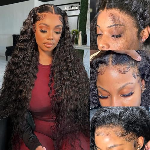 22 Zoll 13x4 Water Wave Perücke Damen Echthaar Natürlich Brasilianisch Menschliches Haar Echthaar Perücke 200% Dichte Lace Front Wigs Human Hair Pre Plucked Curly Wig 56CM von Oxeyegirl