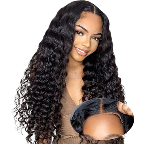 22 Zoll Glueless Wig Human Hair Echthaar Perücke 5x5 Lace Front Wig Human Hair Deep Wave Perücke No Glue Pre Cut Lace Wear and Go Glueless Wigs 200% Density Perücke Damen Echthaar 55cm von Oxeyegirl
