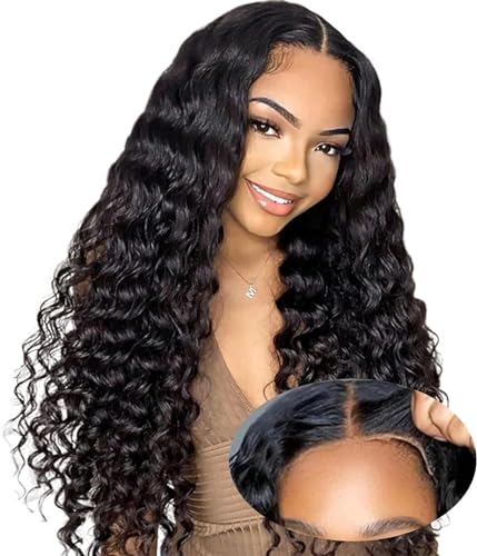 24 Zoll Glueless Human Hair Echthaar Perücke 5x5 Lace Front Wig Human Hair Deep Wave Perücke No Glue Pre Cut Lace Wear and Go Glueless Wig 200% Density Perücke Damen Echthaar von Oxeyegirl