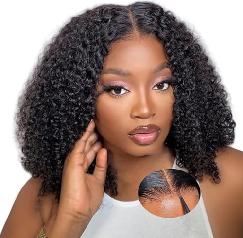 Oxeyegirl 18Zoll Echthaar Perücke 9x6 Kinky Curly Afro lockig Wear and Go Glueless Wig 180% Density Lace Front Wig Human Hair Wigs For Black Women Perücken Echthaar Damen No Glue Pre Plucked Pre Cut von Oxeyegirl