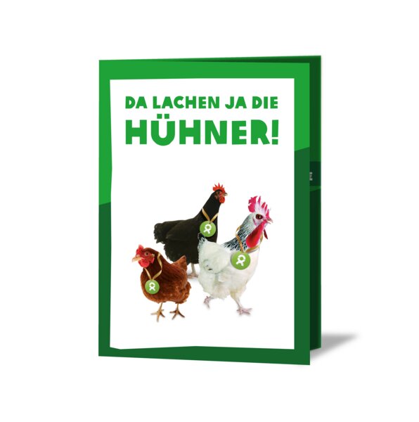 OxfamUnverpackt Spenden-Geschenk "Gackernde Hühner" (Grußkarte mit Magnet) von OxfamUnverpackt
