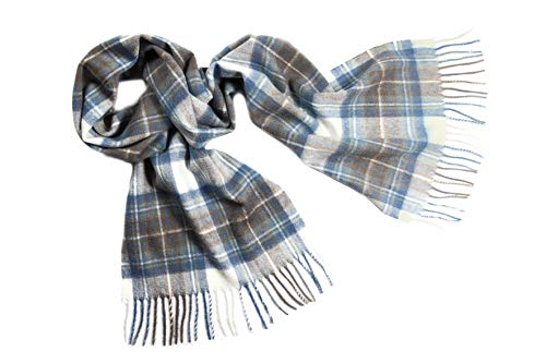 Pure Cashmere Tartan Scarf, Muted Blue Stewart von Oxfords Cashmere