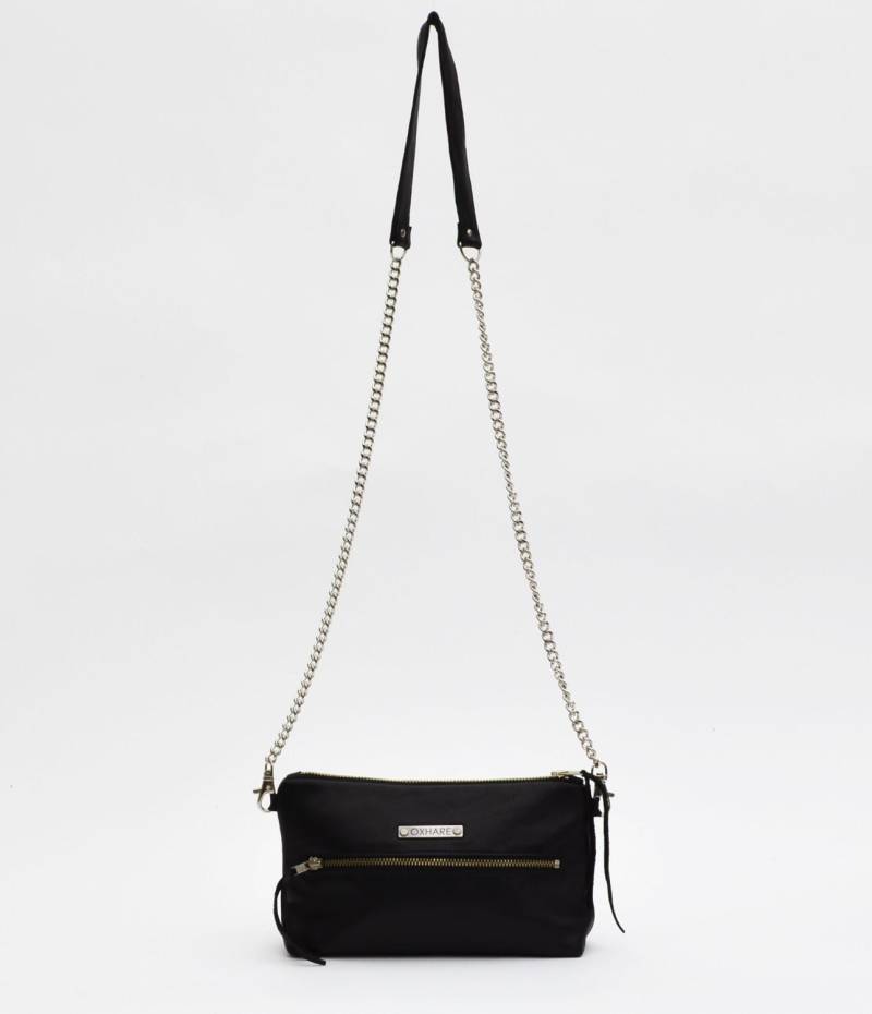 Schwarzer Leder Crossbody/Schwarz Und Silber Geldbörse Mit Pinkem Innenfutter Venedig Tasche Im Weltraum von Oxhare