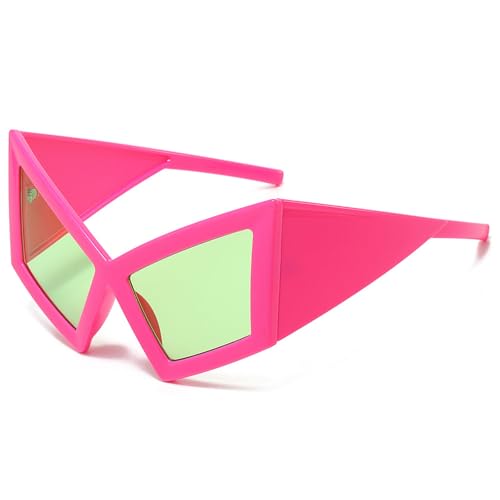 Oxtxuzdm 1.Trendy UV400 Sonnenbrille für Strandpartys & HipHop mit bruchsicheren Gläsern & unregelmäßigem Rahmendesign Sonnenschutz Sonnenbrille, Rosaroter Rahmen, Grün von Oxtxuzdm