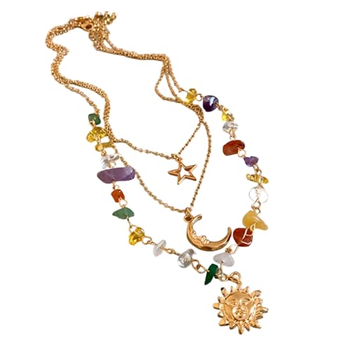 Oxtxuzdm Moderne Halskette mit Sonnenanhänger, Schlüsselbeinkette mit Edelstahlkette und Naturstein-Details, Stahl-Sonnenanhänger, Einheitsgröße, Wie beschrieben, Wie beschrieben von Oxtxuzdm