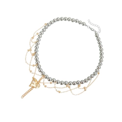 Oxtxuzdm Modische Stutdy Perlen-Halskette aus Legierung mit schwingenden Fransen, geeignet für verschiedene Anlässe, Freizeitkleidung, Party-Schmuck-Accessoire von Oxtxuzdm