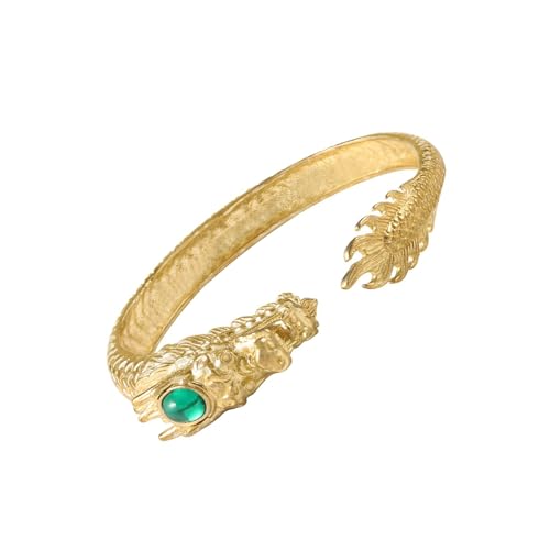 Oxtxuzdm Mythical Dragon Schmuck Messing Armband Art Graved Edelsteine Detail Traditioneller Asiatischer Stil Geschenke Edelsteinarmband Armband von Oxtxuzdm